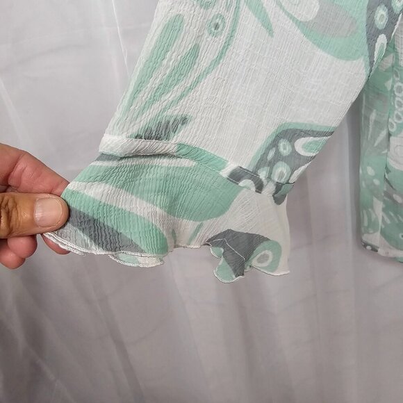 Alfred Dunner Blouse Green White Butterfly Ruffle Sheer Fairy 14 - Picture 4 of 12